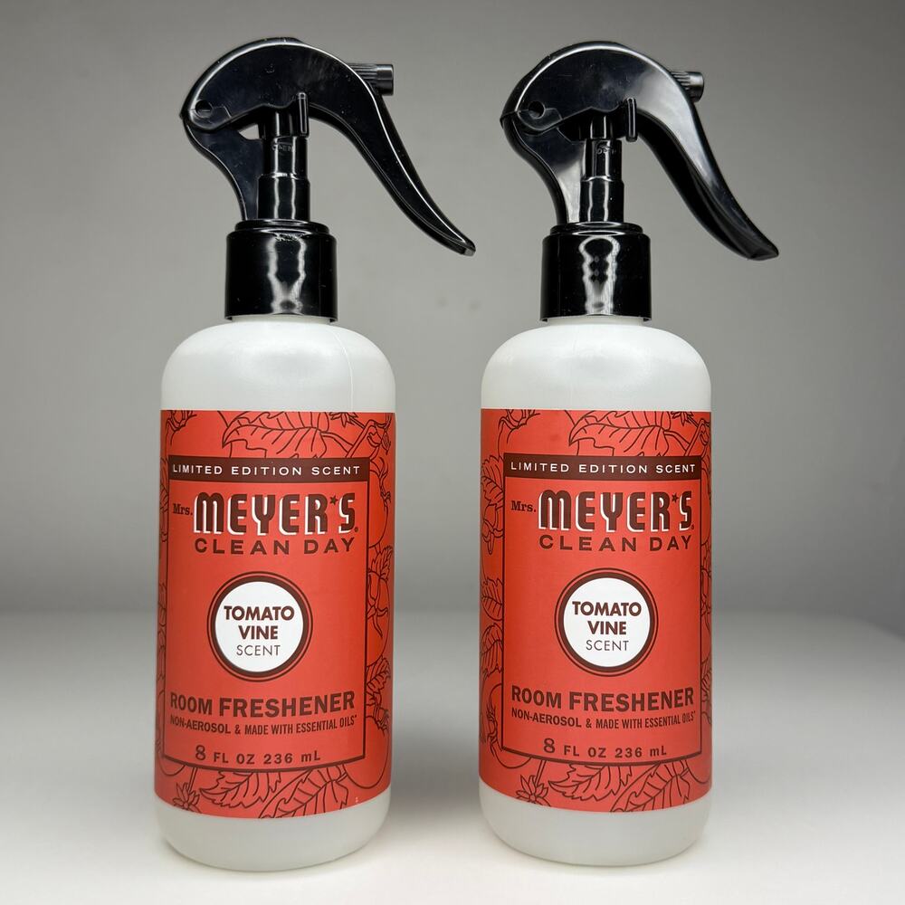 Set of 2 — Mrs. Meyers Tomato Vine Summer Scent Room Freshener Spray Bottles 8oz